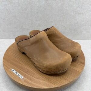 Sanita Leather Wooden Clogs 35 Tan Brown Boho Cottagecore Mules
